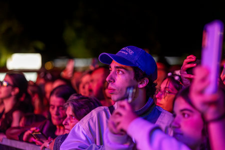 FARO, PORTUGAL: 5th SEPTEMBER, 2024 - Audience watch music artist in the Music Festival F, a big festival on the city of Faro, Portugalのeditorial素材