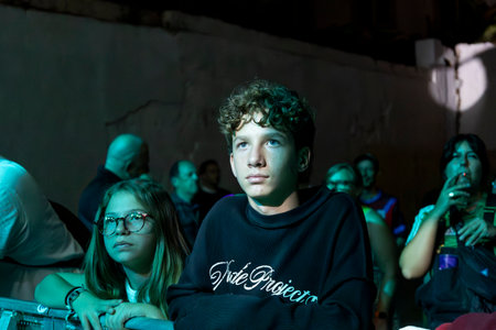 FARO, PORTUGAL: 5th SEPTEMBER, 2024 - Audience watch music artist in the Music Festival F, a big festival on the city of Faro, Portugalのeditorial素材