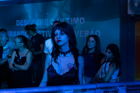 FARO, PORTUGAL: 5th SEPTEMBER, 2024 - Audience watch music artist in the Music Festival F, a big festival on the city of Faro, Portugalのeditorial素材