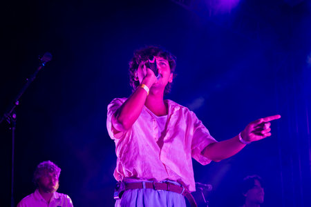 FARO, PORTUGAL: 5th SEPTEMBER, 2024 - Music artist, Filipe Karlsson performs on Festival F, a big festival on the city of Faro, Portugal.のeditorial素材
