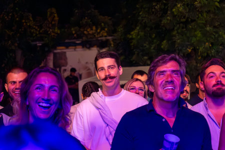 FARO, PORTUGAL: 5th SEPTEMBER, 2024 - Audience watch music artist in the Music Festival F, a big festival on the city of Faro, Portugalのeditorial素材