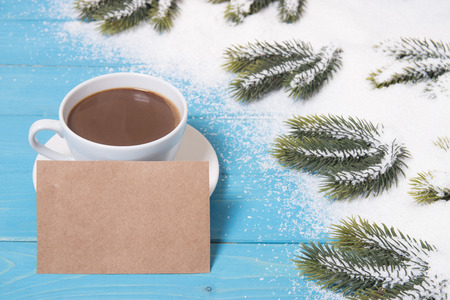 coffee cup and winter backgroundの写真素材