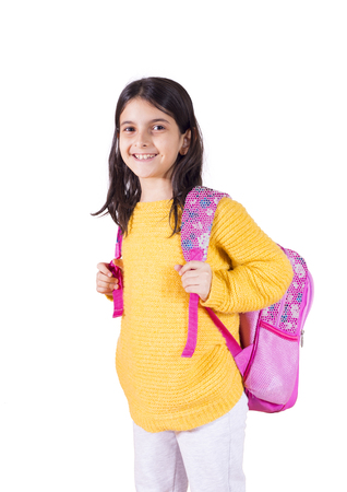 girl student with school bag smilingの写真素材