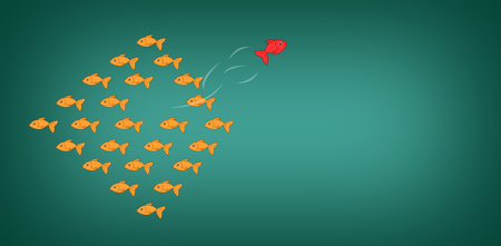 red fish leaving the herd, innovation conceptの写真素材