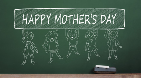 different type children lifting happy mother's day bannerの写真素材