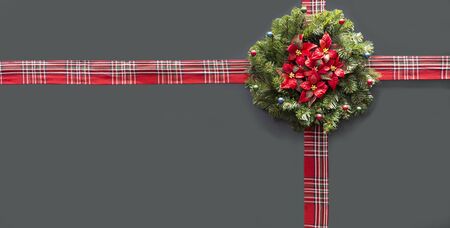 gift wrap ribbon on dark backgroundの写真素材