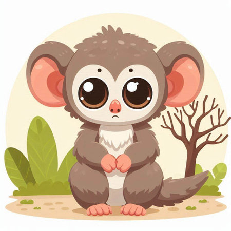 Cute little monkey sitting on the ground. Cartoon vector illustration.のイラスト素材