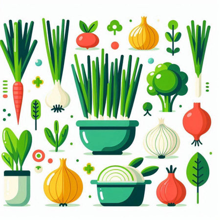 Vegetables and herbs flat icons set. Isolated vector illustrationのイラスト素材