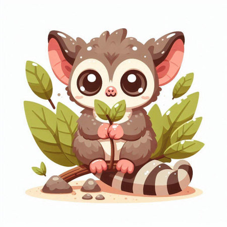 Cute cartoon lemur sitting on the sand. Vector illustration.のイラスト素材