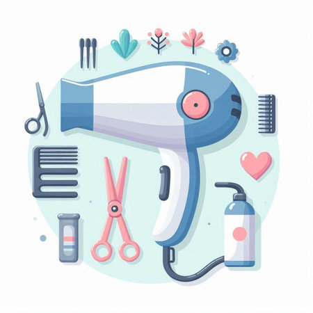 Hairdryer and hairdresser tools, vector illustrationのイラスト素材
