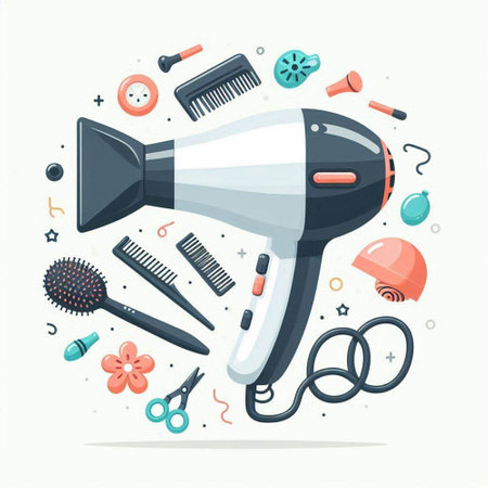 Hairdryer and hairdresser tools. Vector illustrationのイラスト素材