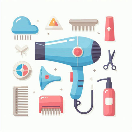 Hairdryer, hairdresser tools and accessories. Vector illustrationのイラスト素材