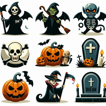 Halloween icons set. Cartoon illustration of 9 halloween icons for webのイラスト素材