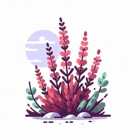 Vector illustration of lavender flowers on the background of the sunset.のイラスト素材
