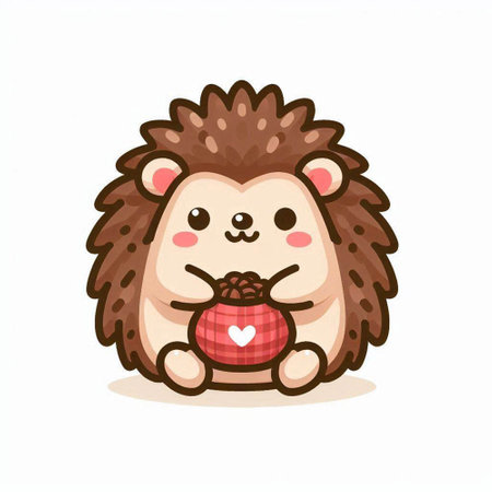 Cute hedgehog holding a red heart. Vector illustration isolated on white background.のイラスト素材