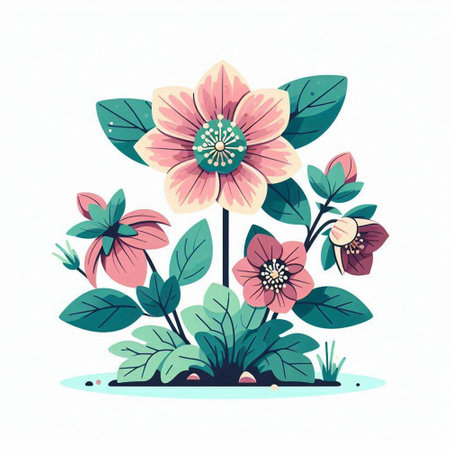 Flowers in the garden. Hand drawn vector illustration in cartoon style.のイラスト素材