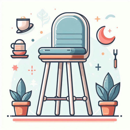 Vector illustration of a chair with a cup of tea. Flat style.のイラスト素材