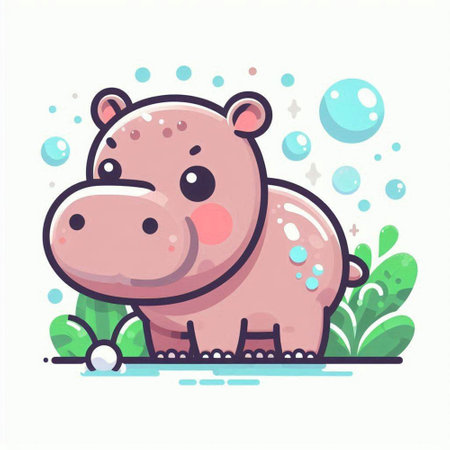Cute hippo character. Vector illustration in a flat style.のイラスト素材