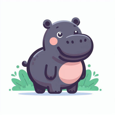 Cute cartoon hippopotamus. Vector illustration on white background.のイラスト素材