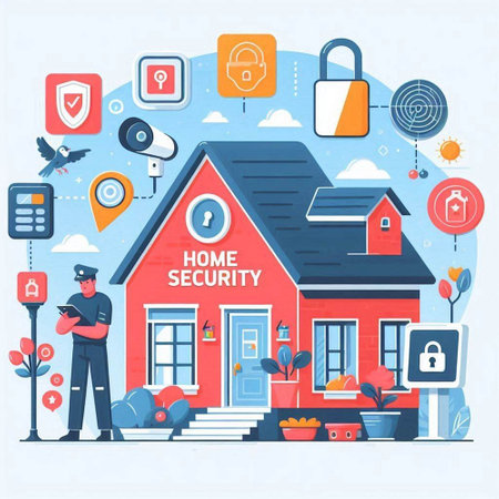 Home security concept. Vector illustration in flat design style for web, site, banner, card, poster, flyer.のイラスト素材