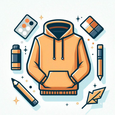 Hoodie and cosmetics. Vector illustration in line art style.のイラスト素材