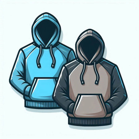 Vector illustration of two hooded sweatshirts on white background.のイラスト素材