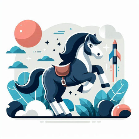Vector illustration of a horse jumping on a white background. Flat style.のイラスト素材