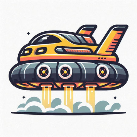 UFO vector illustration. Spaceship flying in space. Futuristic alien spaceship.のイラスト素材
