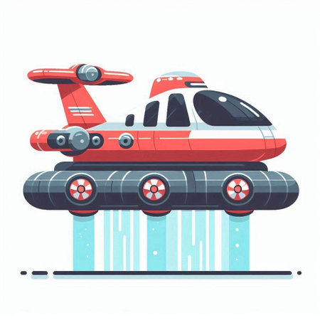 Futuristic Spaceship with Spaceship. Vector illustration in flat styleのイラスト素材