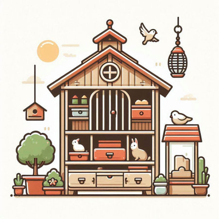 Cute doodle illustration of a birdhouse, birdhouse, birdhouse, birdhouseのイラスト素材