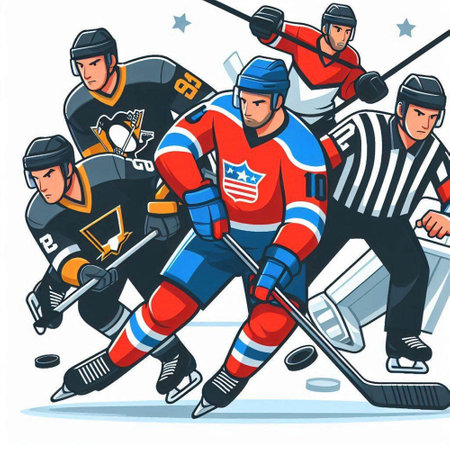 Ice hockey players team. Cartoon vector illustration of ice hockey players.のイラスト素材