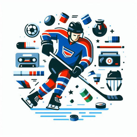 Hockey player with equipment. Vector illustration in a flat style.のイラスト素材