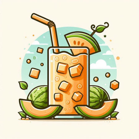 Illustration of a glass of melon smoothie with ice cubesのイラスト素材