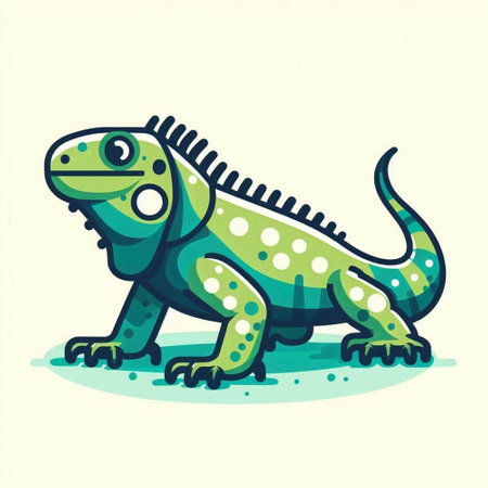 Cartoon green iguana on a white background. Vector illustration.のイラスト素材