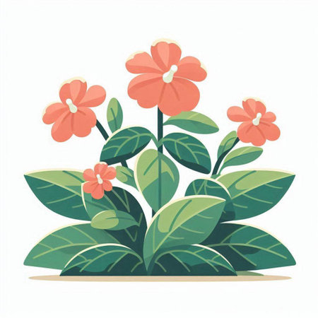 Flower with leaves isolated on white background. Vector flat illustration.のイラスト素材