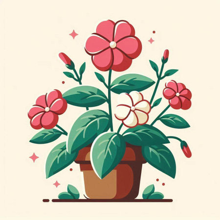 Flowerpot with pink flowers. Vector illustration. Flat design.のイラスト素材