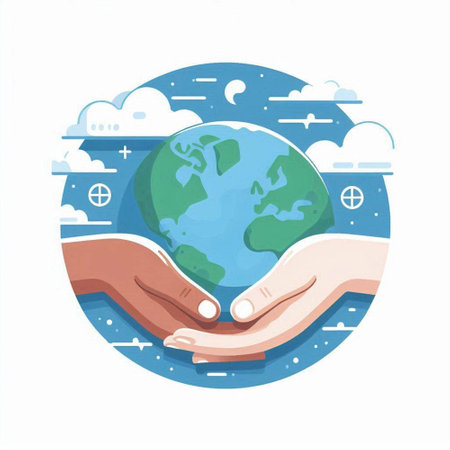 Hand holding Earth globe. Save the planet concept. Vector flat illustrationのイラスト素材
