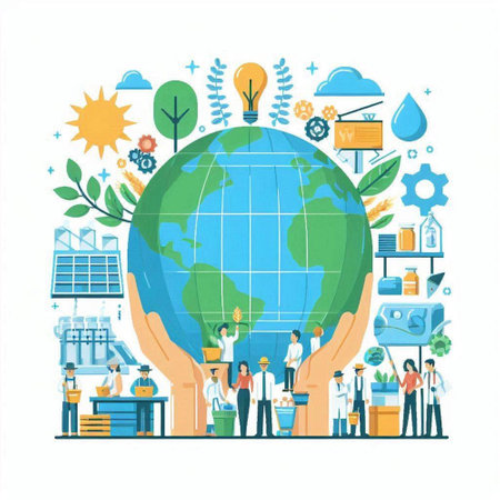 Vector illustration of people working in eco-friendly environment. Flat design.のイラスト素材