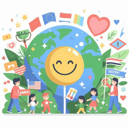 Vector illustration of happy earth day in flat style with people and symbols.のイラスト素材