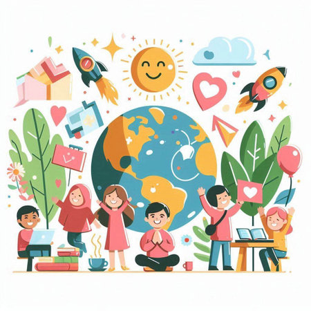 Children and kids around the world. Vector illustration in cartoon style.のイラスト素材