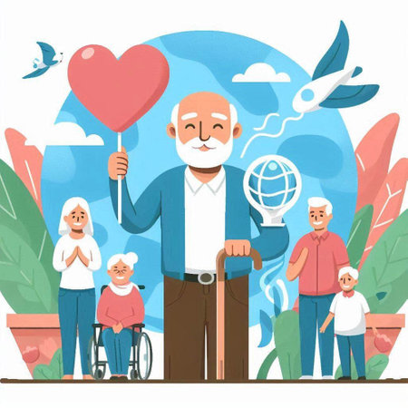 Elderly people in love. Grandfather, grandmother and grandfather. Flat vector illustrationのイラスト素材