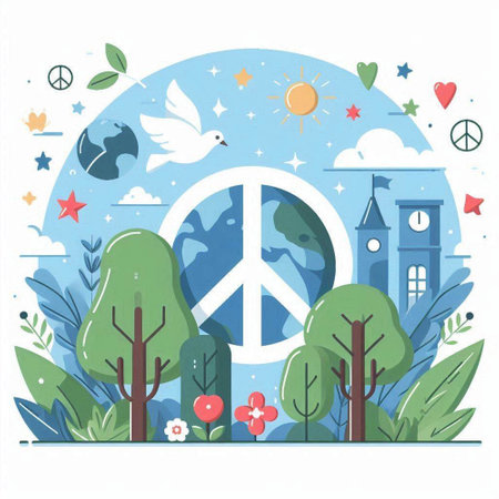 Peace symbol on the background of nature. Vector illustration in flat styleのイラスト素材