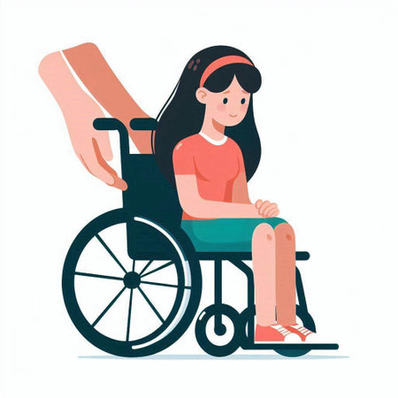 Handicapped woman in wheelchair. Vector illustration in flat style.のイラスト素材
