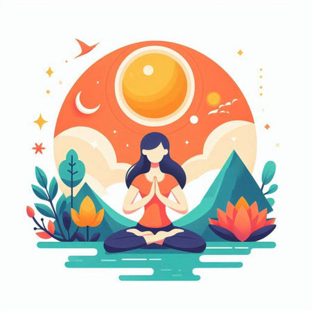 Yoga in the lotus position. Vector illustration in flat styleのイラスト素材