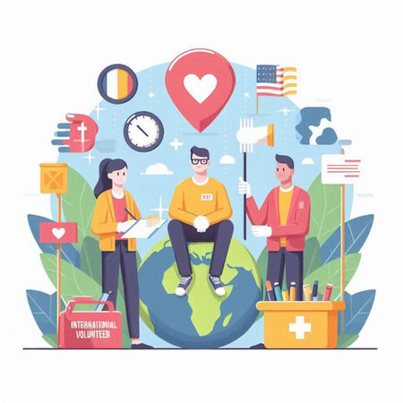 People around the world. Vector illustration in flat cartoon style. Teamwork conceptのイラスト素材