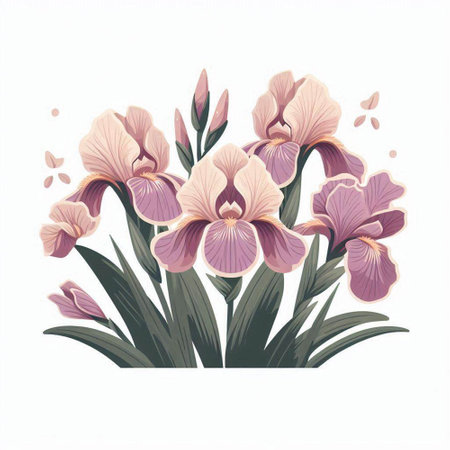 Illustration of iris flowers on white background. Vector illustration.のイラスト素材