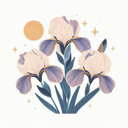Vector illustration of iris flowers. Floral design element in pastel colors.のイラスト素材