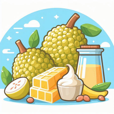 Vector illustration of durian fruit and smoothie in glass jar.のイラスト素材