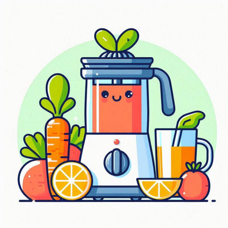 Fruit and vegetable smoothie. Vector illustration in cartoon style.のイラスト素材
