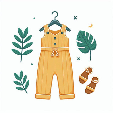 Baby clothes and accessories. Vector illustration in doodle style.のイラスト素材